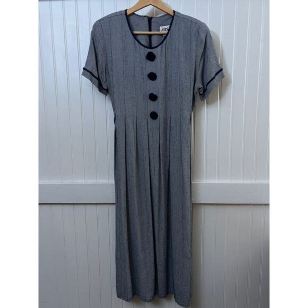 Vtg Midi Dress Classic Prairie Cottagecore Houndstooth Button Front Slip Women M - Picture 2 of 13